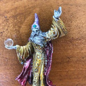 Pewter Wizard with Red Robe Crystal Ball